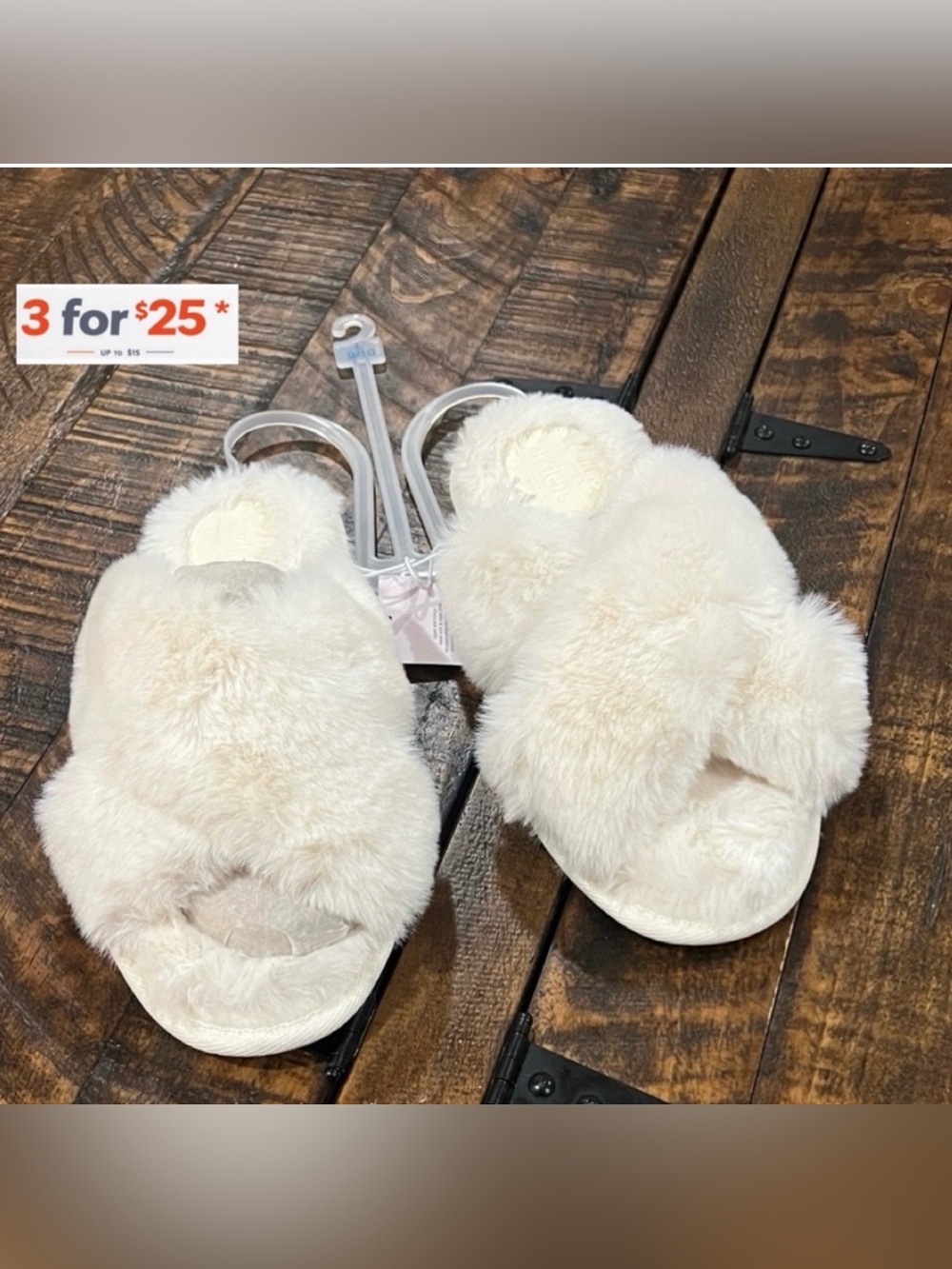 Fluffy fur Cream Slippers large 9/10